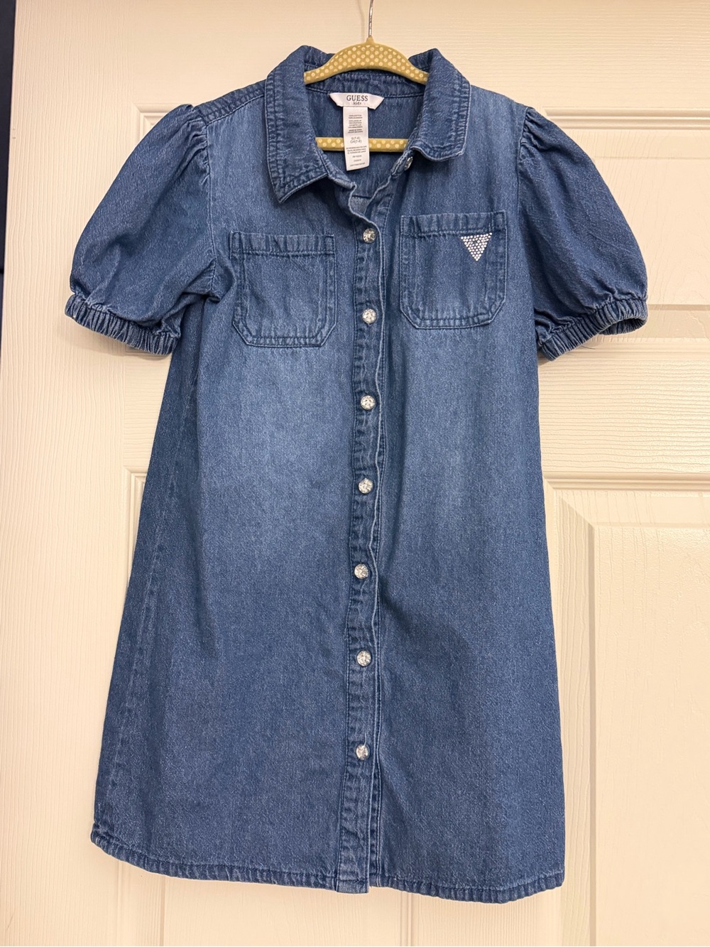 GUESS Girls Denim Button-Front Dress in Classic Blue